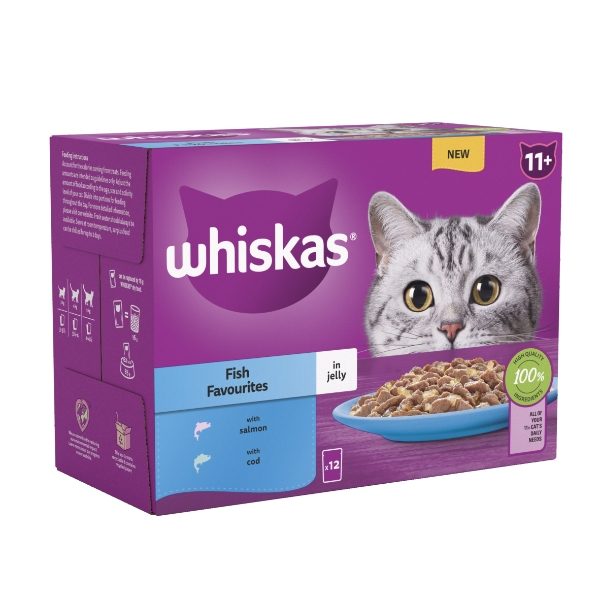 Whiskas 11+ Cat Pouches Fish Favourites In Jelly 12x85g