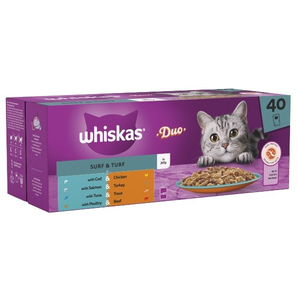 Whiskas 1+ Cat Pouches Duo Surf & Turf In Jelly 40x85g