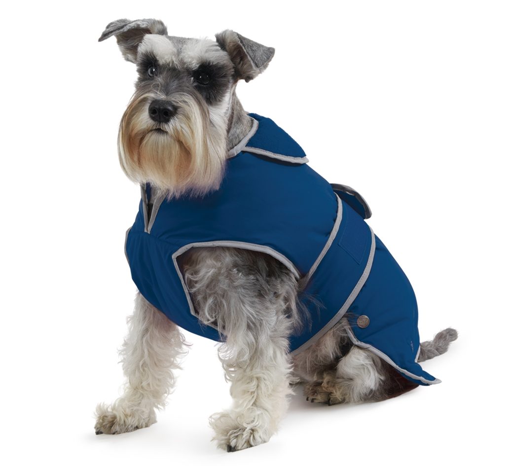 Dog coat with chest clearance protection